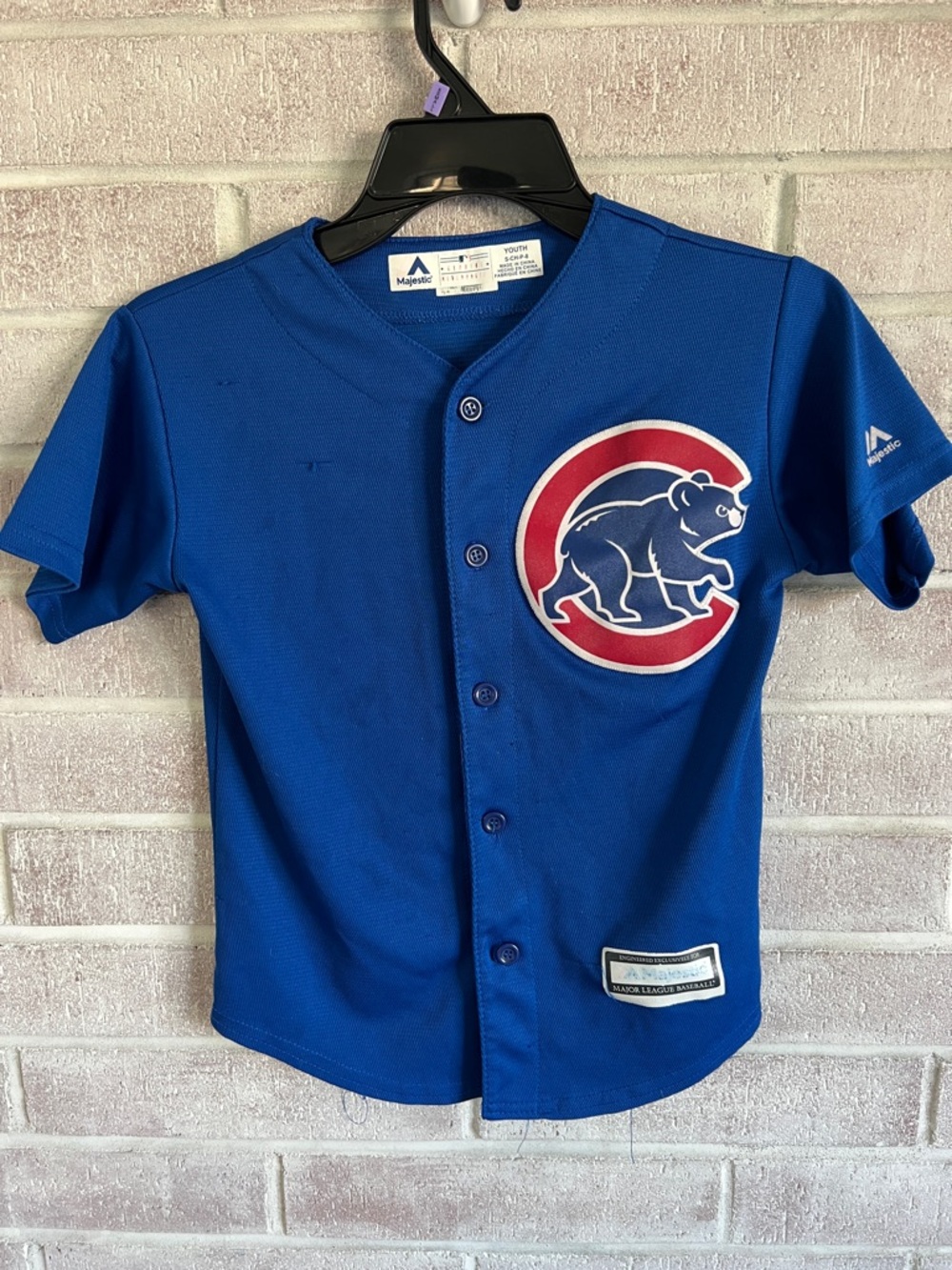 Majestic Kids Royal Blue Chicago Cubs Button-Up Jersey with Red & White Logo